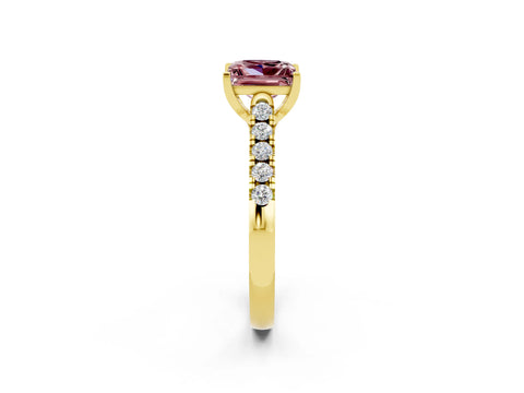 Yellow gold {shape_name} Morganite Solitaire Ring with Pavé Band and Four-Prong Setting_2