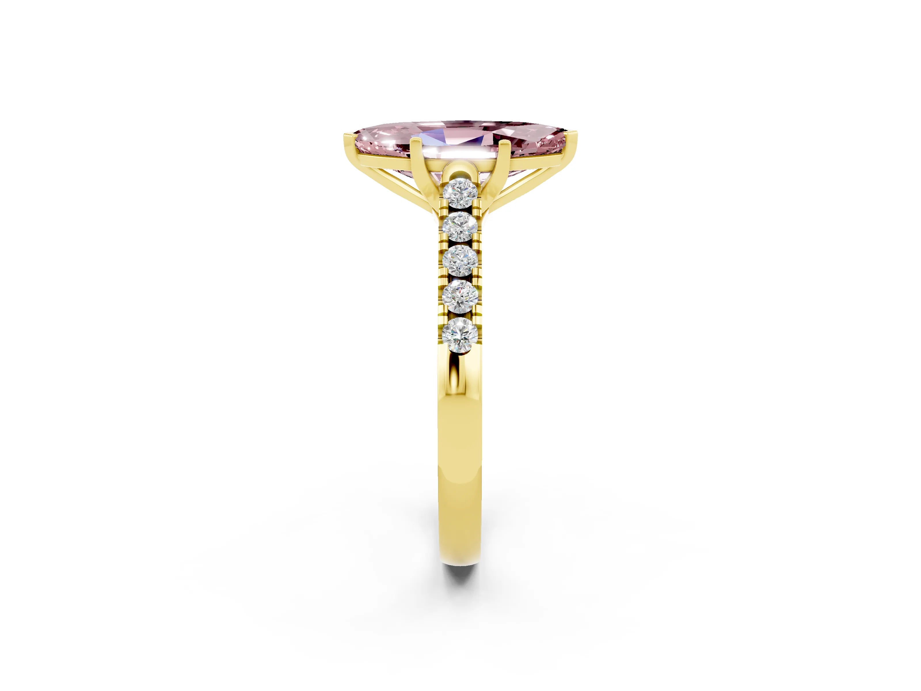 Yellow gold {shape_name} Morganite Solitaire Ring with Pavé Band and Four-Prong Setting_2