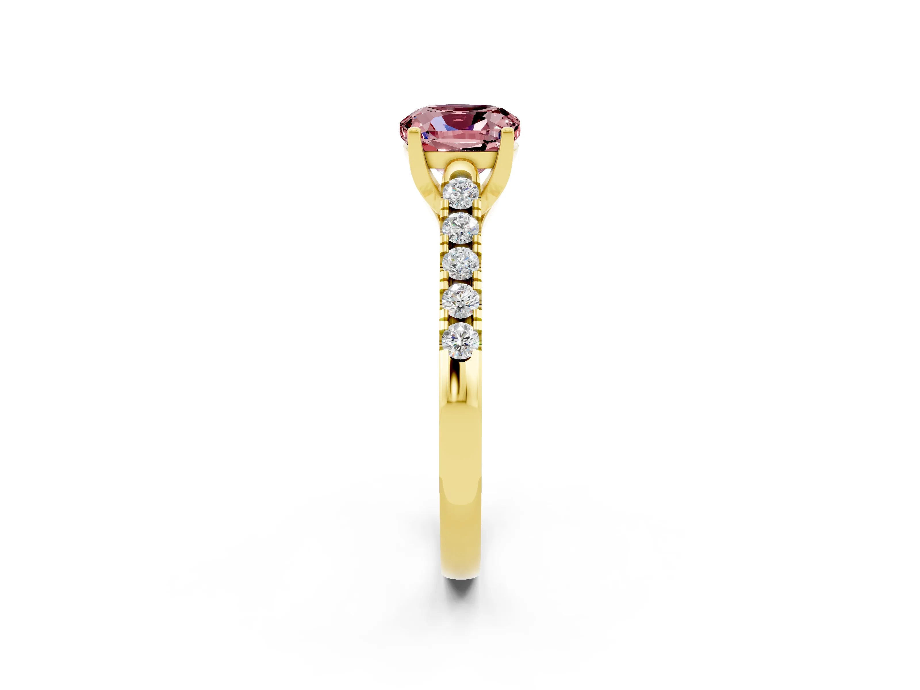 Yellow gold {shape_name} Morganite Solitaire Ring with Pavé Band and Four-Prong Setting_2