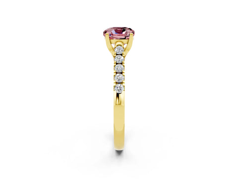 Yellow gold {shape_name} Morganite Solitaire Ring with Pavé Band and Four-Prong Setting_2