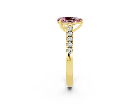 Yellow gold {shape_name} Morganite Solitaire Ring with Pavé Band and Four-Prong Setting_2