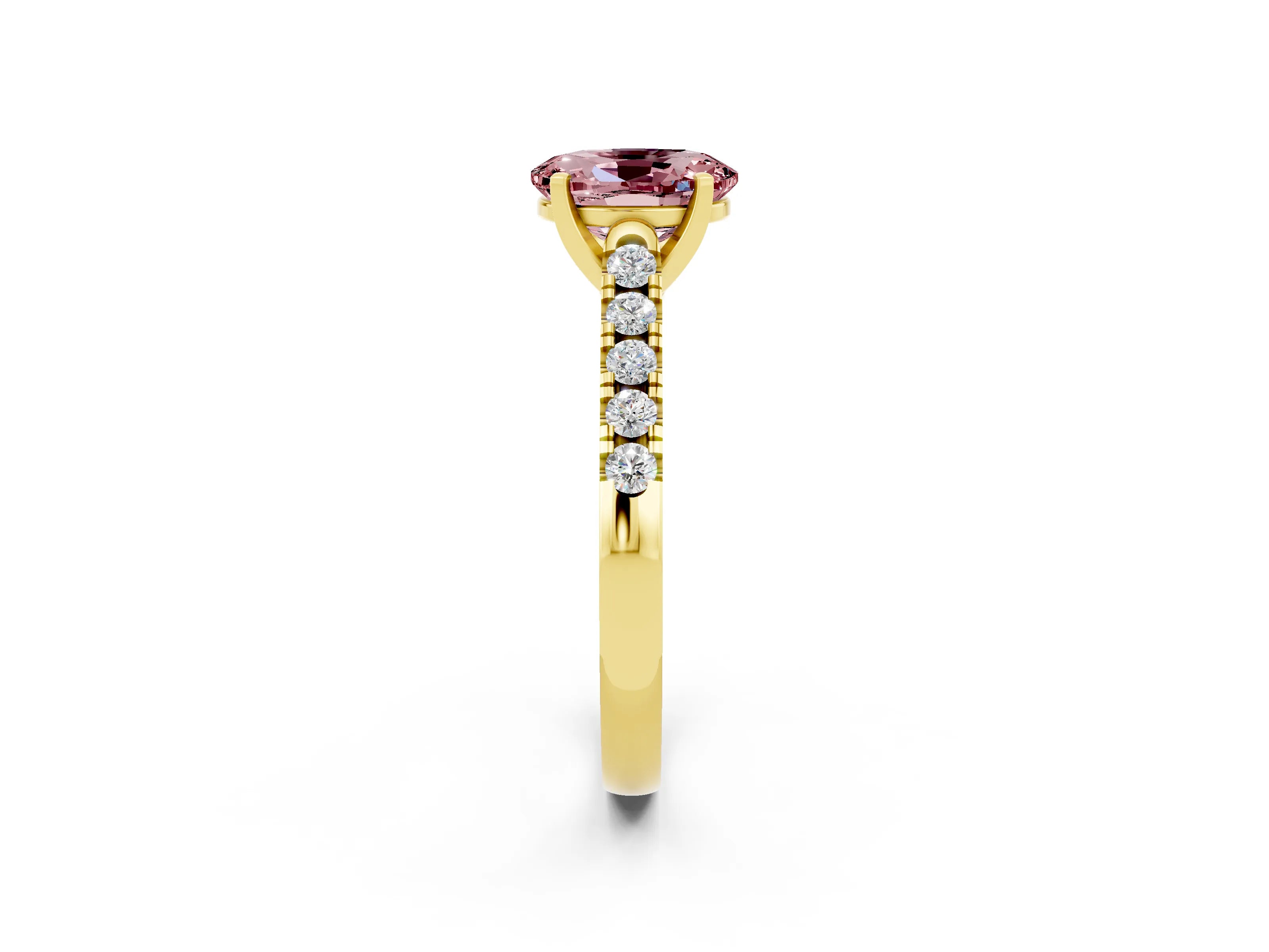 Yellow gold {shape_name} Morganite Solitaire Ring with Pavé Band and Four-Prong Setting_2