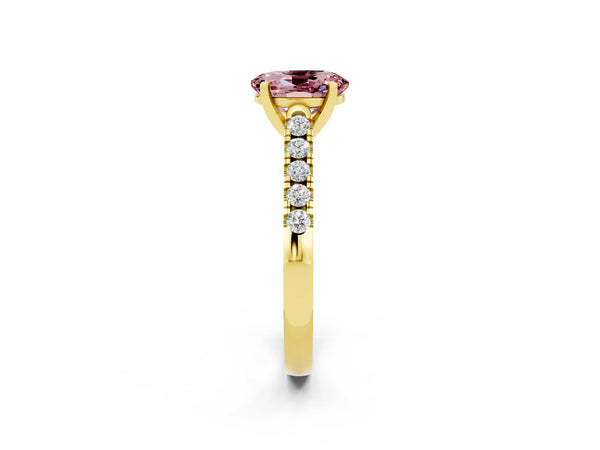 Yellow gold Oval Cut Morganite Pavé Band Solitaire Ring with Prong Setting