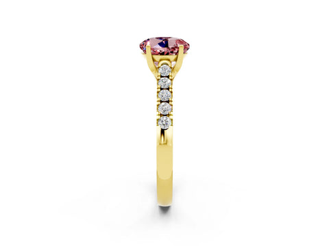 Yellow gold {shape_name} Morganite Solitaire Ring with Pavé Band and Four-Prong Setting_2