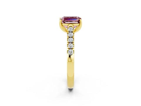 Yellow gold {shape_name} Morganite Solitaire Ring with Pavé Band and Four-Prong Setting_2