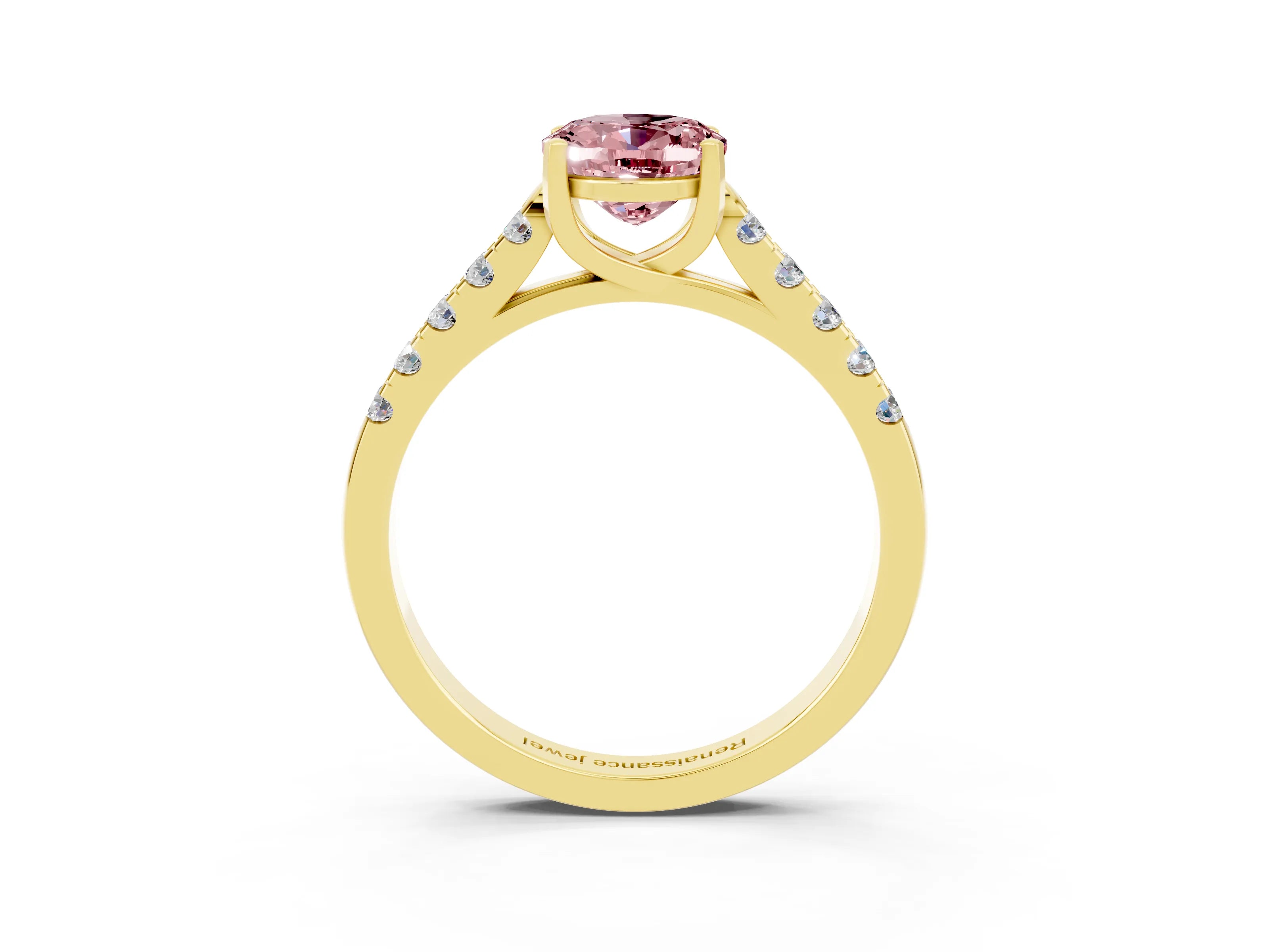 Yellow gold {shape_name} Morganite Solitaire Ring with Pavé Band and Four-Prong Setting_3