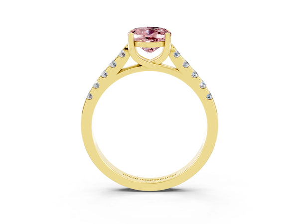 Yellow gold Oval Cut Morganite Pavé Band Solitaire Ring with Prong Setting