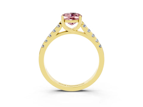 Yellow gold {shape_name} Morganite Solitaire Ring with Pavé Band and Four-Prong Setting_3