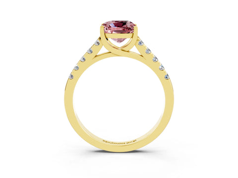 Yellow gold {shape_name} Morganite Solitaire Ring with Pavé Band and Four-Prong Setting_3