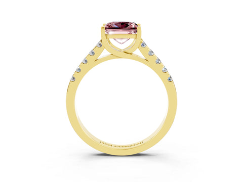 Yellow gold {shape_name} Morganite Solitaire Ring with Pavé Band and Four-Prong Setting_3