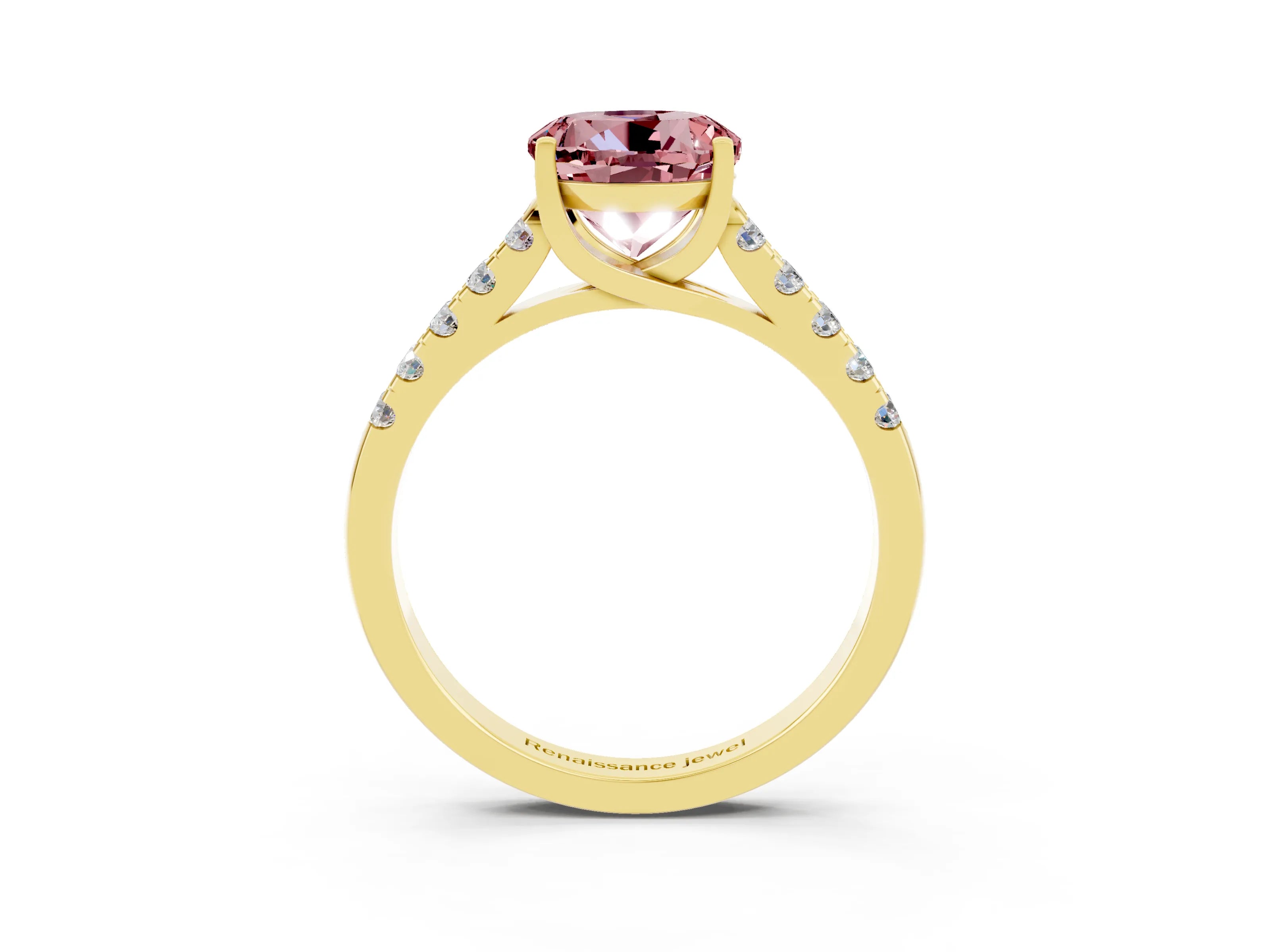 Yellow gold {shape_name} Morganite Solitaire Ring with Pavé Band and Four-Prong Setting_3