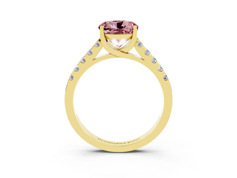 Yellow gold {shape_name} Morganite Solitaire Ring with Pavé Band and Four-Prong Setting_3
