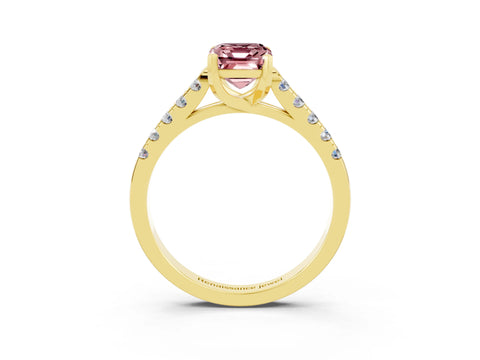 Yellow gold {shape_name} Morganite Solitaire Ring with Pavé Band and Four-Prong Setting_3