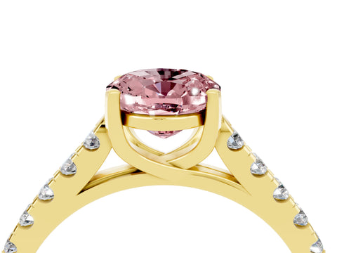 Yellow gold {shape_name} Morganite Solitaire Ring with Pavé Band and Four-Prong Setting_4