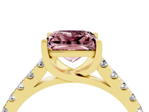 Yellow gold {shape_name} Morganite Solitaire Ring with Pavé Band and Four-Prong Setting_4