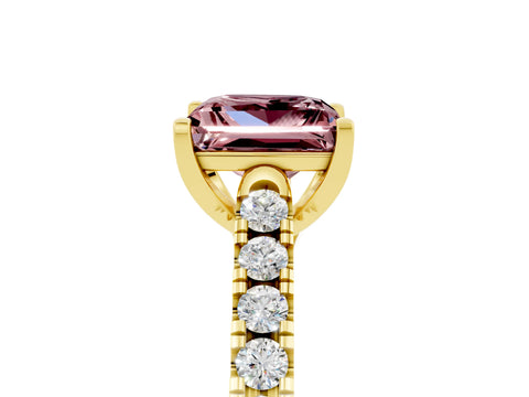 Yellow gold {shape_name} Morganite Solitaire Ring with Pavé Band and Four-Prong Setting_5