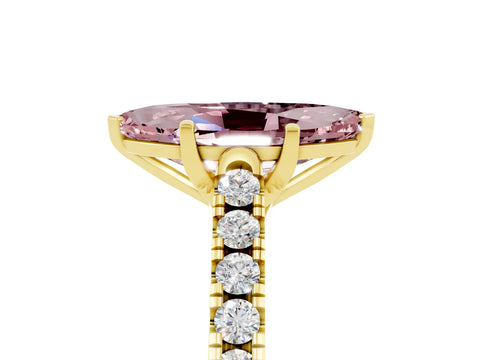 Yellow gold {shape_name} Morganite Solitaire Ring with Pavé Band and Four-Prong Setting_5