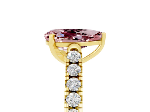 Yellow gold {shape_name} Morganite Solitaire Ring with Pavé Band and Four-Prong Setting_5