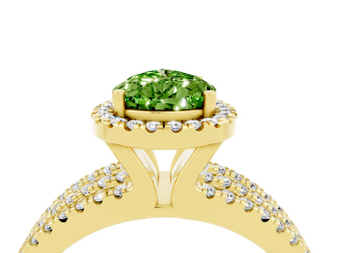 Yellow gold {shape_name} Peridot Halo Engagement Ring with Split Shank and Four-Prong Setting_4