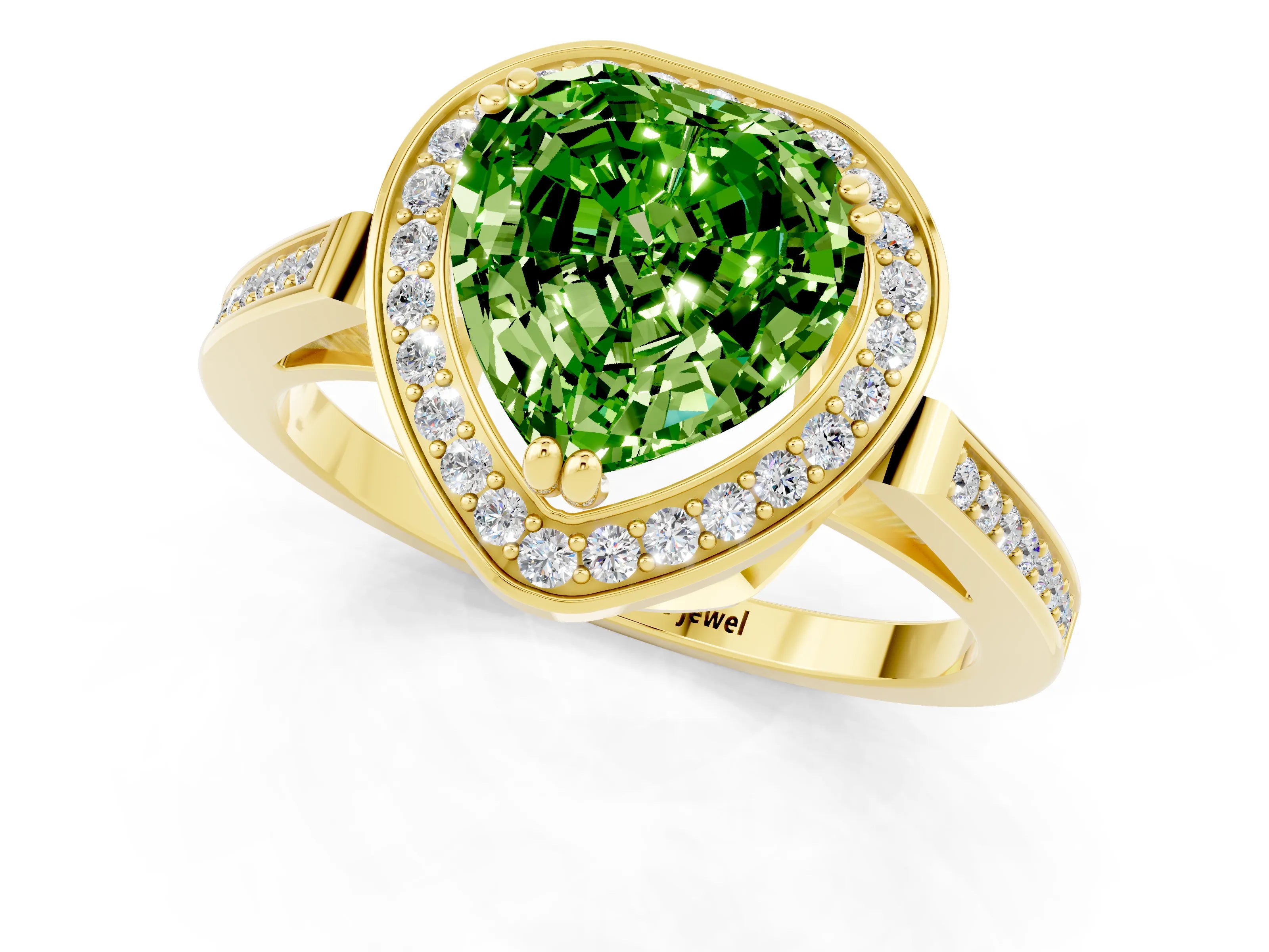 Yellow gold {shape_name} Peridot Halo Ring with Split Shank and Four-Prong Setting_1