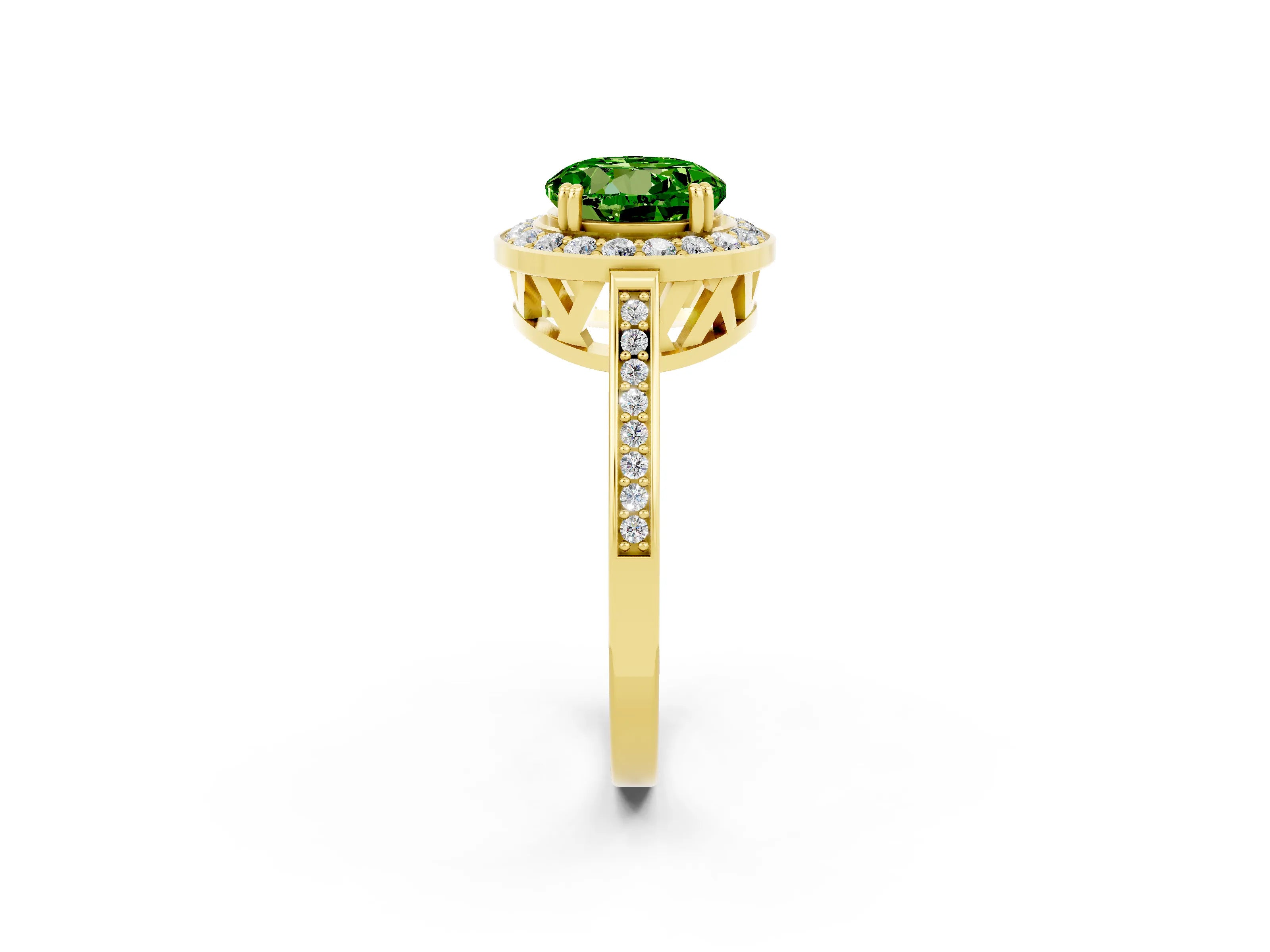 Yellow gold {shape_name} Peridot Halo Ring with Split Shank and Four-Prong Setting_2