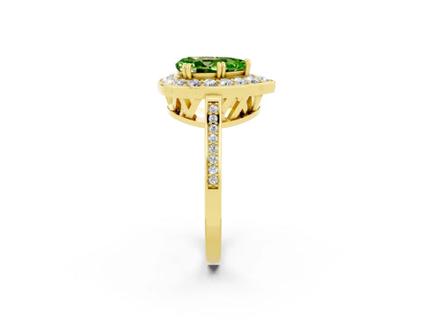 Yellow gold {shape_name} Peridot Halo Ring with Split Shank and Four-Prong Setting_2