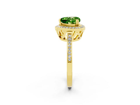 Yellow gold {shape_name} Peridot Halo Ring with Split Shank and Four-Prong Setting_2