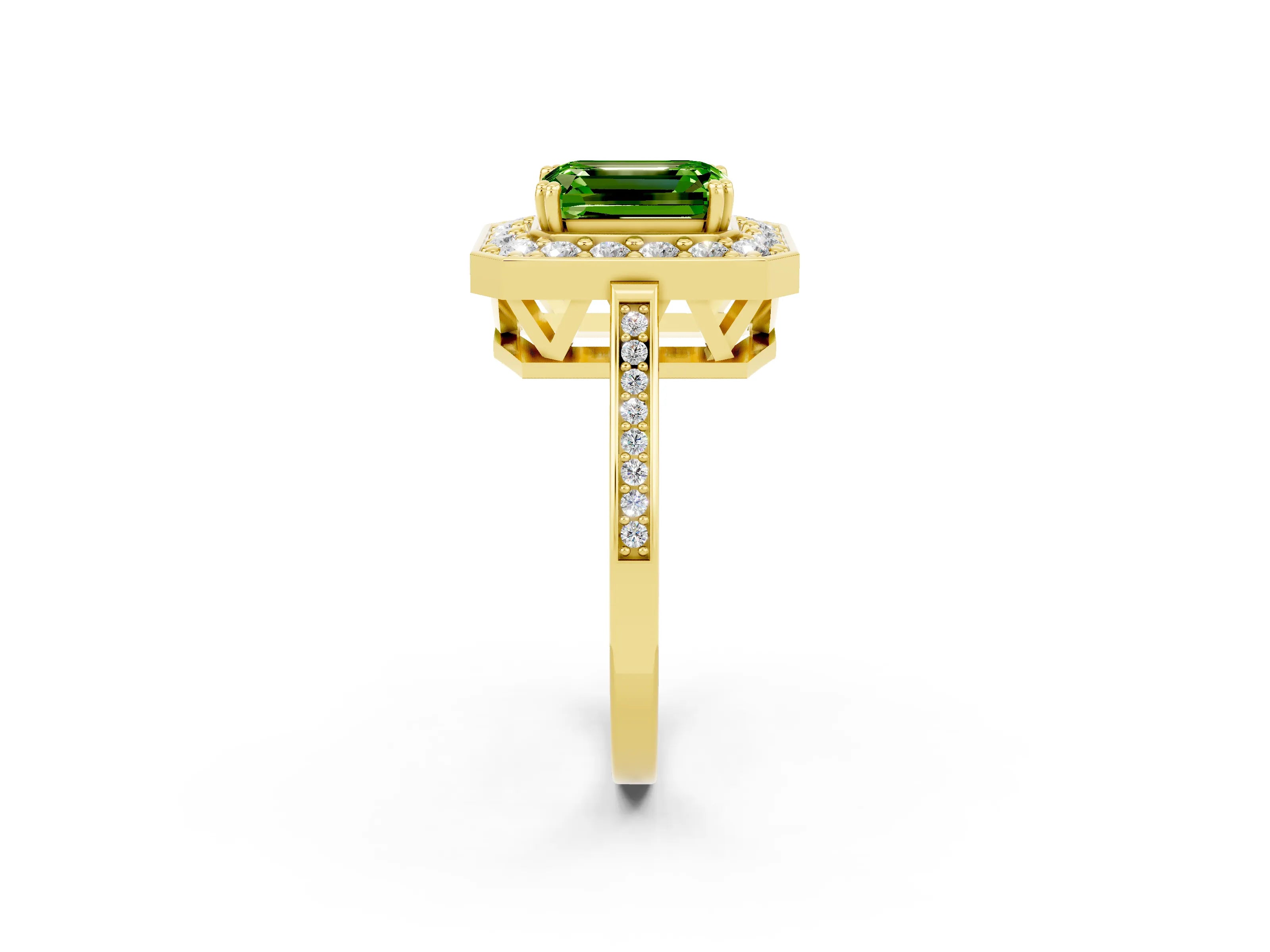 Yellow gold {shape_name} Peridot Halo Ring with Split Shank and Four-Prong Setting_2