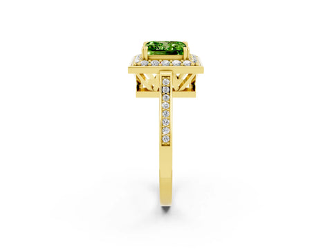 Yellow gold {shape_name} Peridot Halo Ring with Split Shank and Four-Prong Setting_2