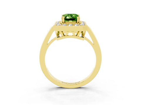 Yellow gold {shape_name} Peridot Halo Ring with Split Shank and Four-Prong Setting_3
