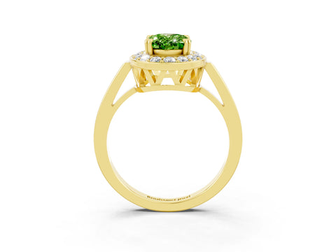 Yellow gold {shape_name} Peridot Halo Ring with Split Shank and Four-Prong Setting_3