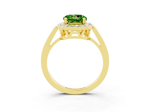 Yellow gold {shape_name} Peridot Halo Ring with Split Shank and Four-Prong Setting_3