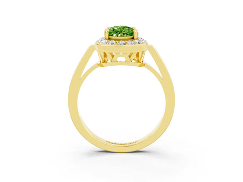 Yellow gold {shape_name} Peridot Halo Ring with Split Shank and Four-Prong Setting_3
