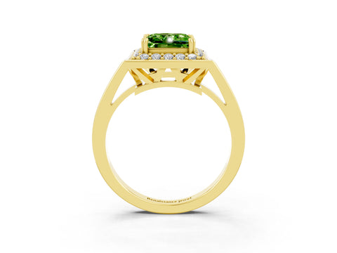 Yellow gold {shape_name} Peridot Halo Ring with Split Shank and Four-Prong Setting_3