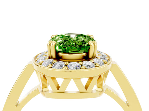 Yellow gold {shape_name} Peridot Halo Ring with Split Shank and Four-Prong Setting_4