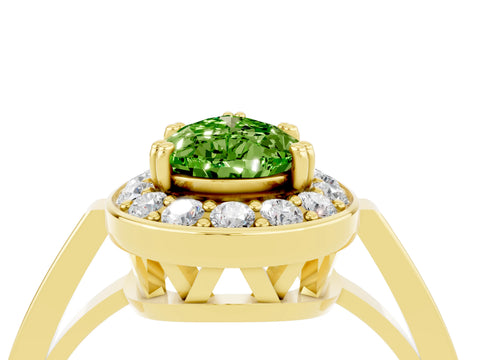 Yellow gold {shape_name} Peridot Halo Ring with Split Shank and Four-Prong Setting_4