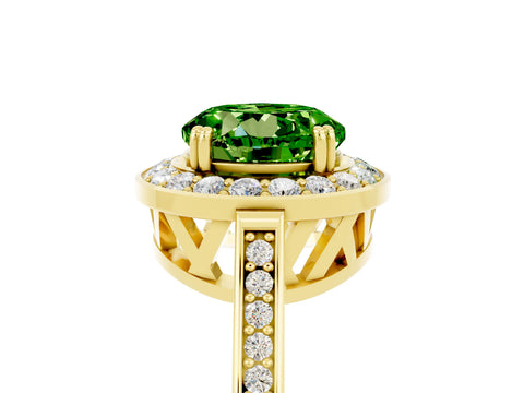 Yellow gold {shape_name} Peridot Halo Ring with Split Shank and Four-Prong Setting_5