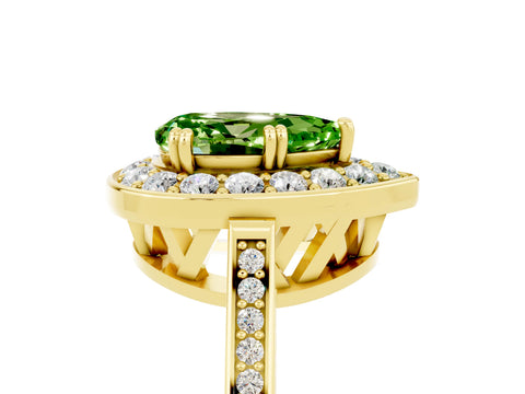 Yellow gold {shape_name} Peridot Halo Ring with Split Shank and Four-Prong Setting_5
