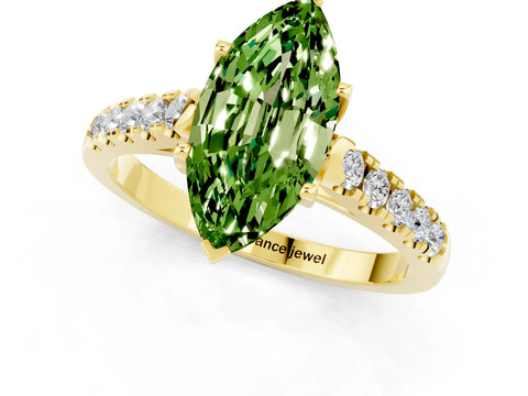 Yellow gold {shape_name} Peridot Solitaire Ring with Pavé Band and Four-Prong Setting_1