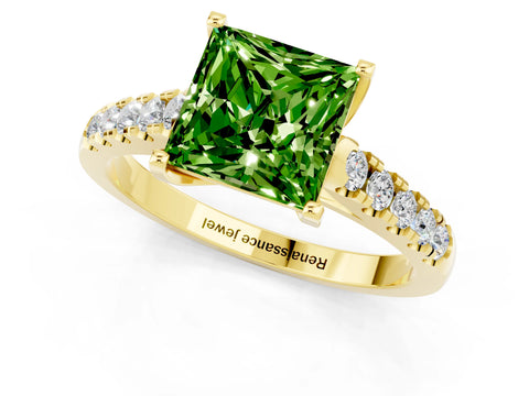 Yellow gold {shape_name} Peridot Solitaire Ring with Pavé Band and Four-Prong Setting_1