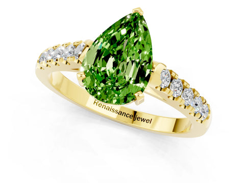 Yellow gold {shape_name} Peridot Solitaire Ring with Pavé Band and Four-Prong Setting_1