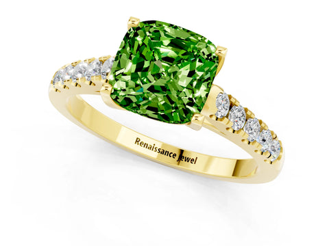 Yellow gold {shape_name} Peridot Solitaire Ring with Pavé Band and Four-Prong Setting_1