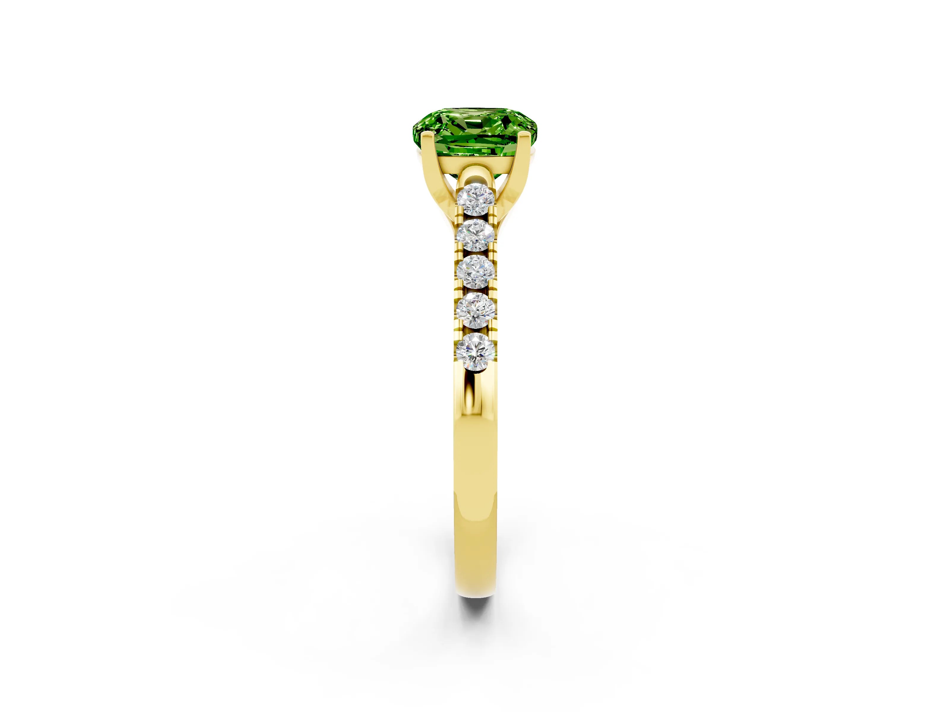 Yellow gold {shape_name} Peridot Solitaire Ring with Pavé Band and Four-Prong Setting_2