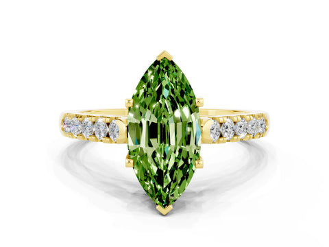 Yellow gold {shape_name} Peridot Solitaire Ring with Pavé Band and Four-Prong Setting