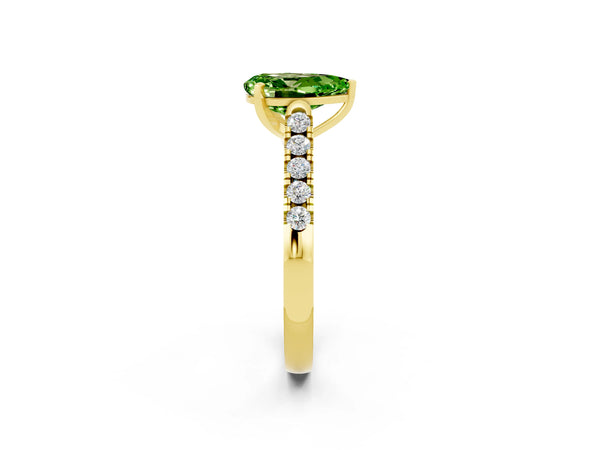 Yellow gold Pear Cut Peridot Pavé Band Solitaire Ring with Prong Setting