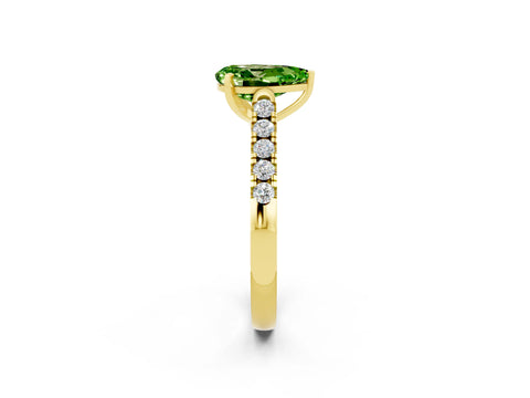 Yellow gold {shape_name} Peridot Solitaire Ring with Pavé Band and Four-Prong Setting_2