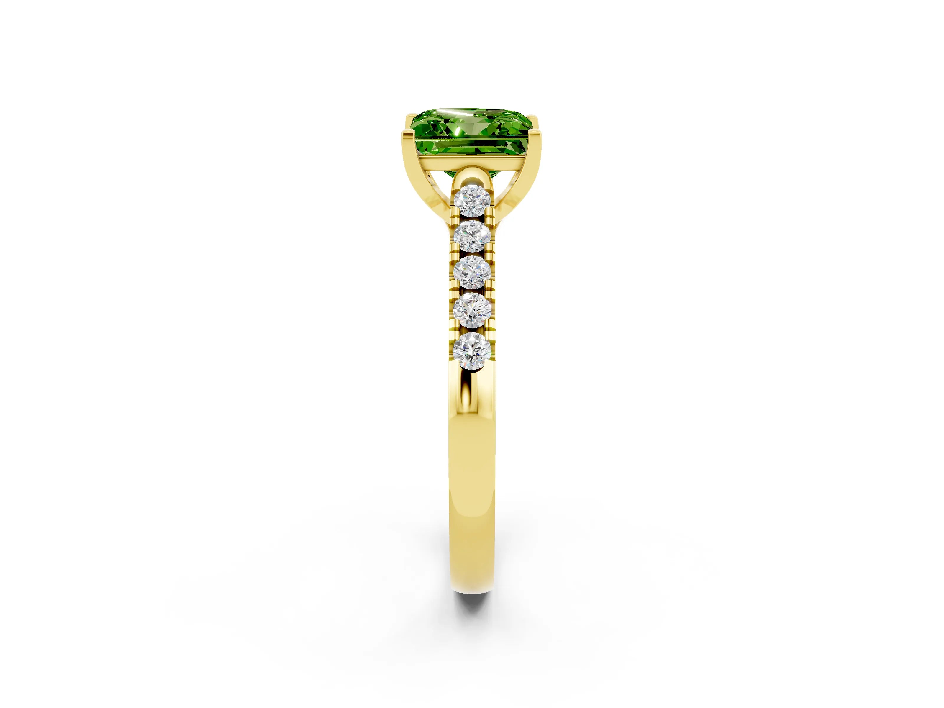 Yellow gold {shape_name} Peridot Solitaire Ring with Pavé Band and Four-Prong Setting_2