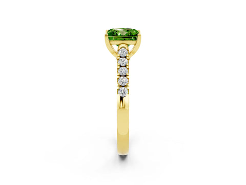 Yellow gold {shape_name} Peridot Solitaire Ring with Pavé Band and Four-Prong Setting_2