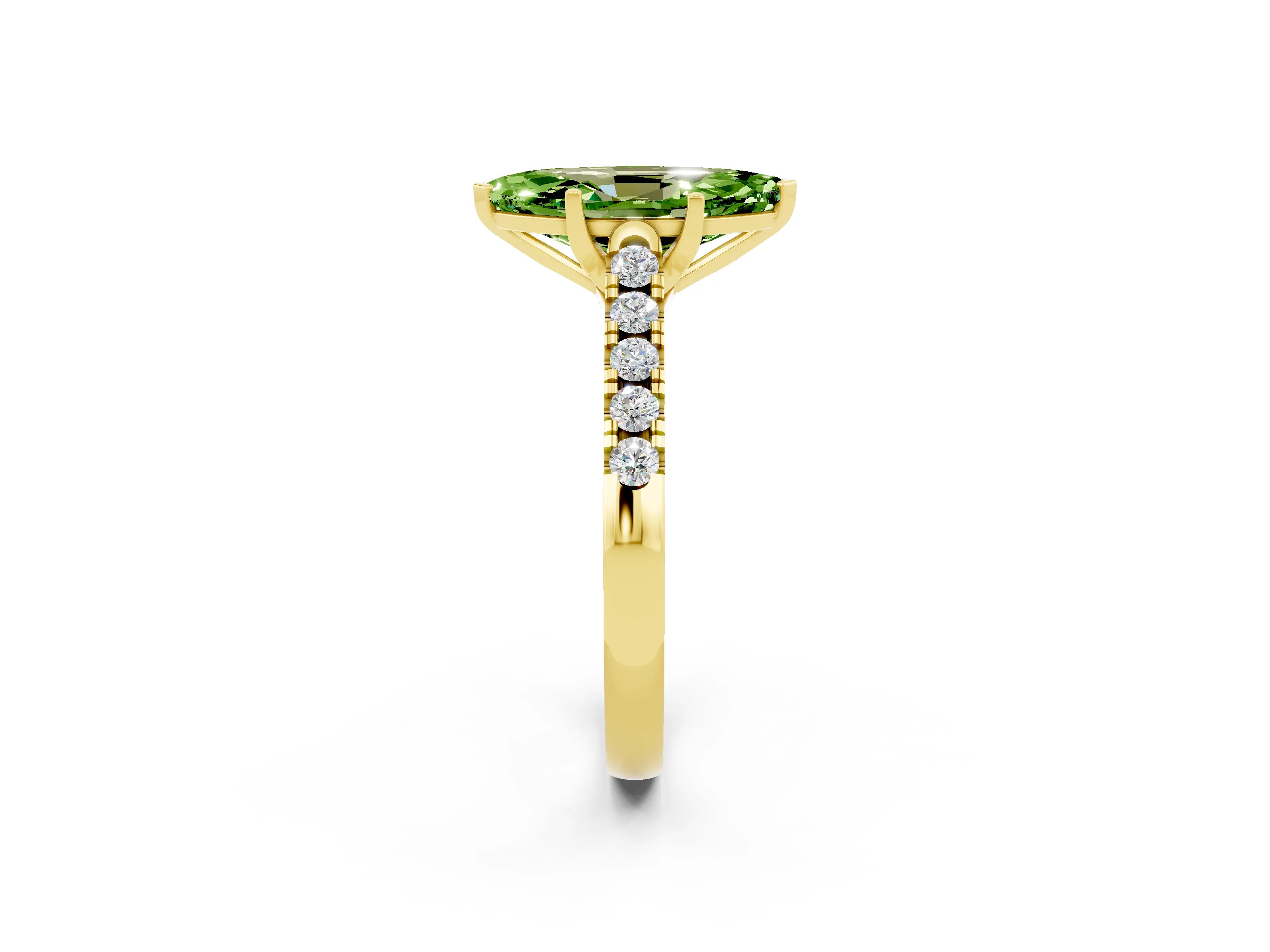 Yellow gold {shape_name} Peridot Solitaire Ring with Pavé Band and Four-Prong Setting_2
