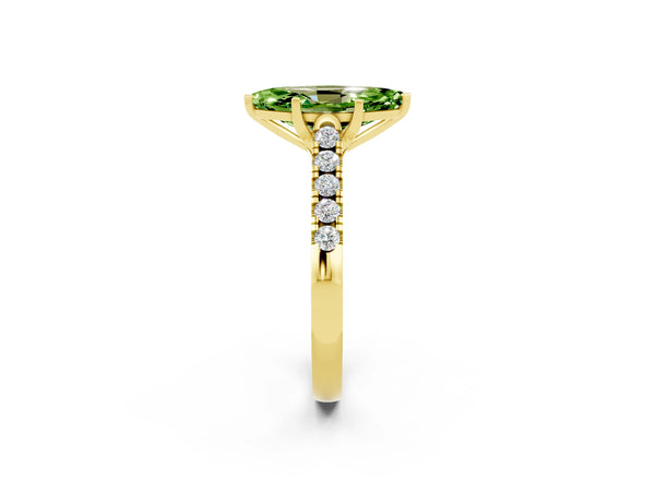 Yellow gold Marquise Cut Peridot Pavé Band Solitaire Ring with Prong Setting